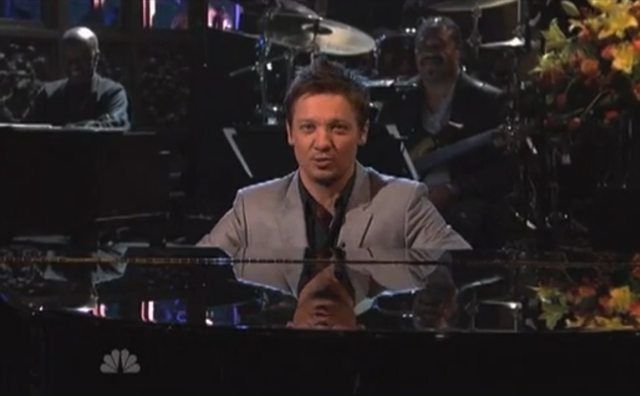 Jeremy Renner performed songs for his films he wroteâturns out he has a good voice! Unfortunately, SNL doesn't have the monologue online. You can see a clip below, and go here to watch the whole thing.